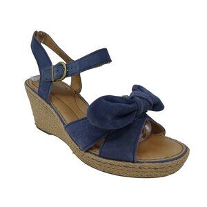 Born Monticello Blue Suede Jute Wrapped Wedge Heels Sandals Espadrilles Womens 8